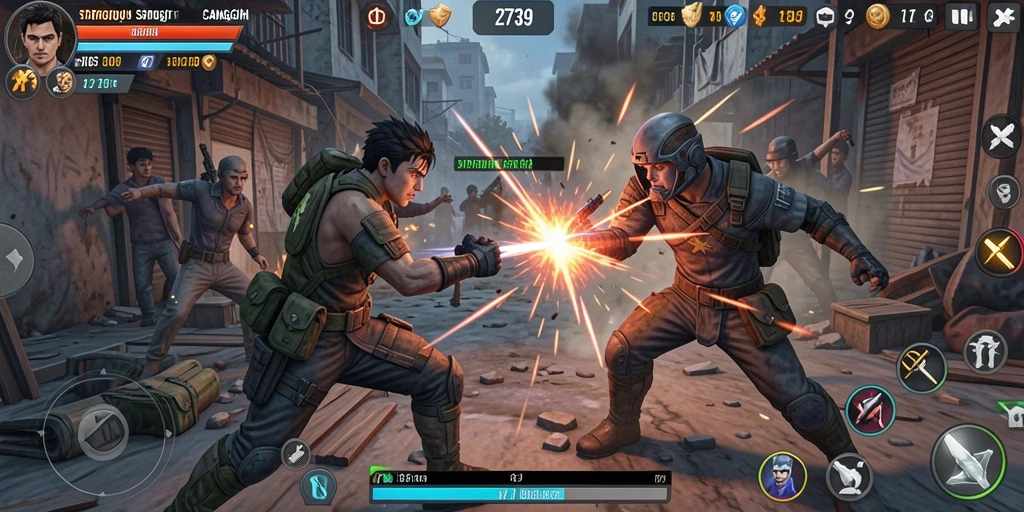 Screenshot menunjukkan aksi bertarung seru dalam game Fighting.