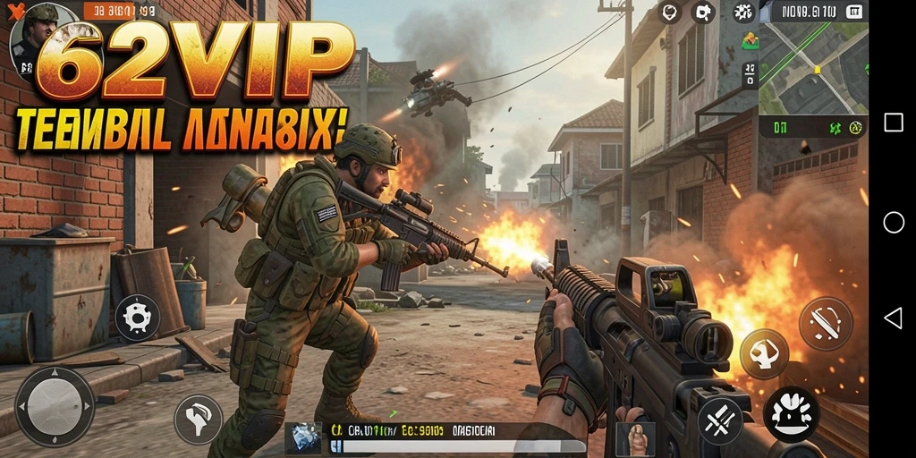 Tampilan gameplay 62VIP dengan aksi tembak-menembak yang seru.