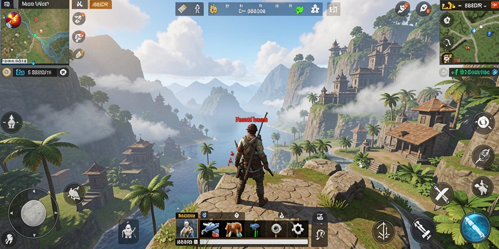 Screenshot gameplay 888IDR yang menampilkan eksplorasi dunia terbuka.