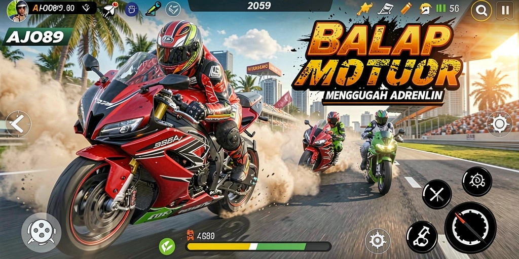 Tampilan gameplay AJO89 saat balapan di trek menantang.