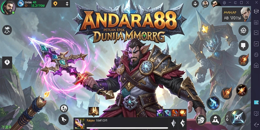 Screenshot gameplay ANDARA88 yang menampilkan pertarungan epik di dunia fantasi.
