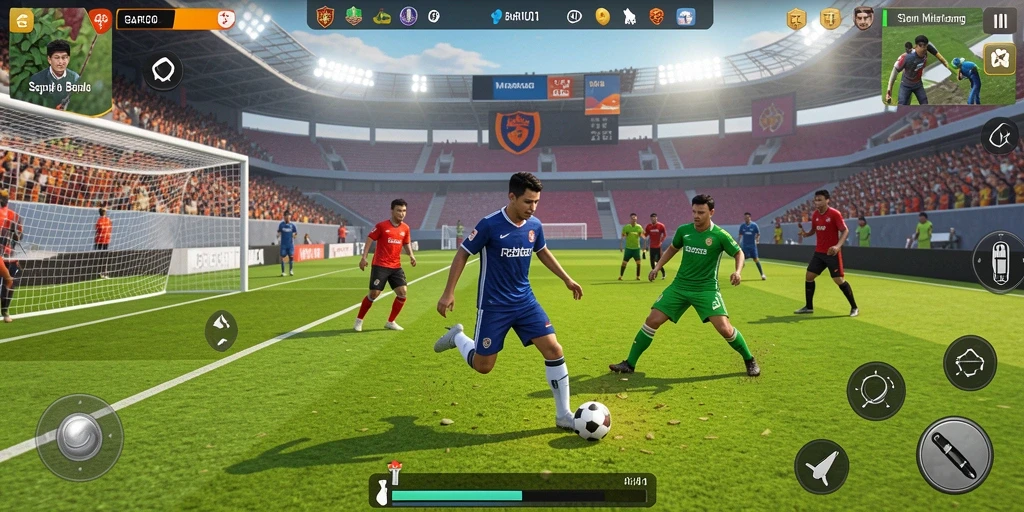 Tampilan gameplay seru dengan aksi sepak bola menegangkan.