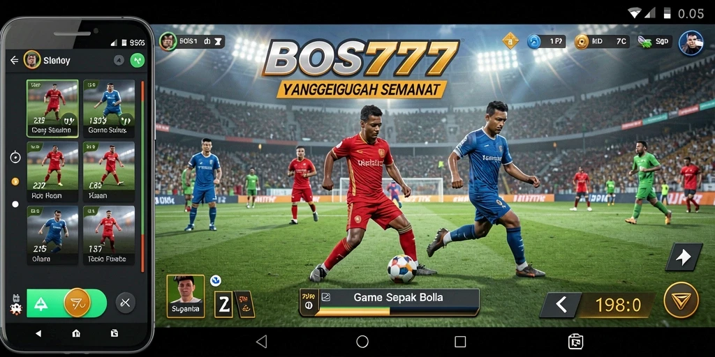 Tampilan gameplay BOS777 dengan aksi pertandingan sepak bola yang mendebarkan.