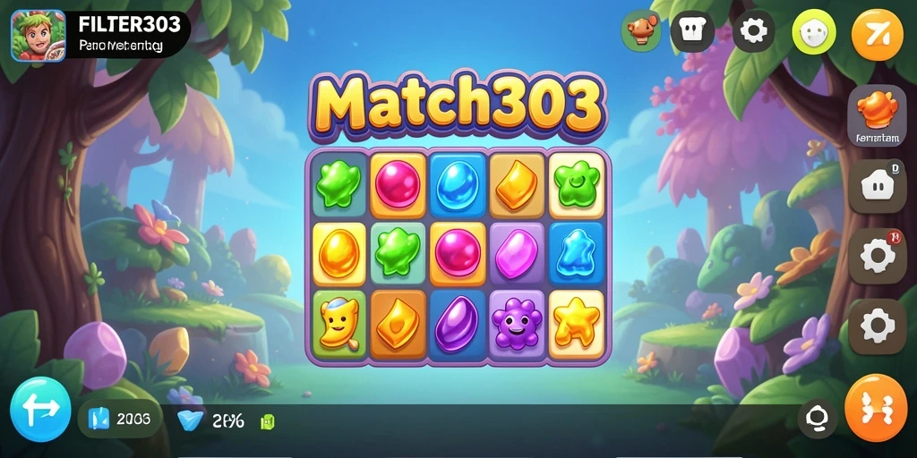 Tangkapan layar gameplay FILTER303 menunjukkan keseruan mencocokkan item warna-warni.