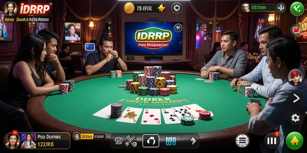 Tampilan gameplay poker yang mendebarkan dan interaktif.