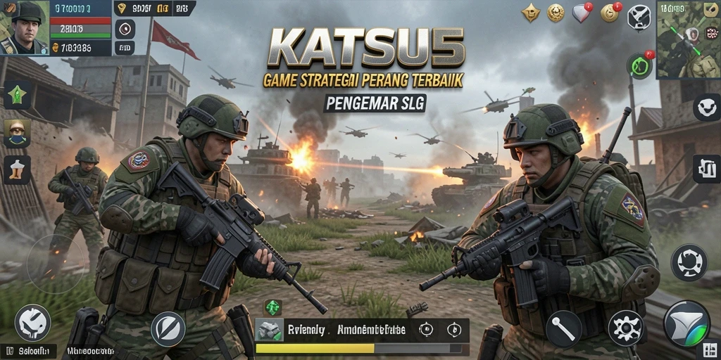 Screenshot gameplay KATSU5 yang menggambarkan pertempuran strategis yang seru.