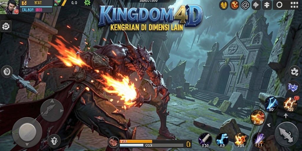 Tangkapan layar gameplay KINGDOM4D menampilkan suasana mencekam dan efek menyeramkan.