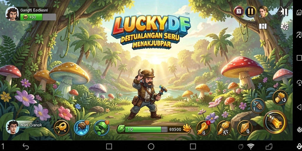 Tangkapan layar menampilkan aksi seru dalam permainan petualangan LUCKYDF.
