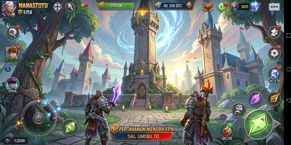 Menggambarkan intensitas gameplay Tower Defense di NANASTOTO.