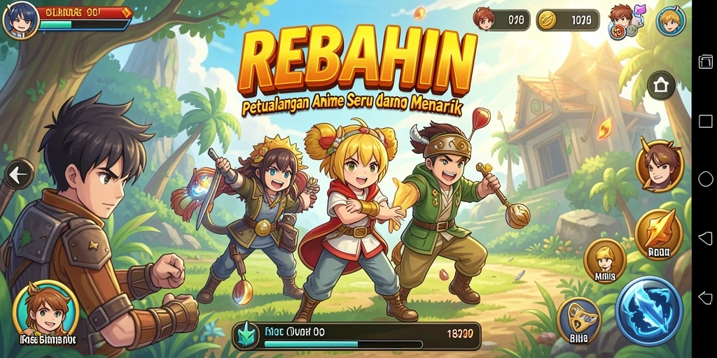 Screenshot gameplay REBAHIN menampilkan aksi seru karakter anime.