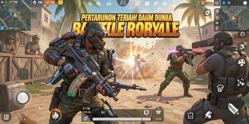 Tampilan gameplay seru dalam ST789 di arena Battle Royale.
