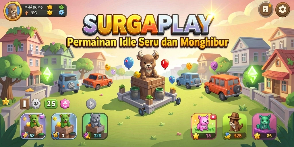 Tangkapan layar SURGAPLAY menampilkan karakter sedang mengumpulkan sumber daya dalam gaya permainan Idle.