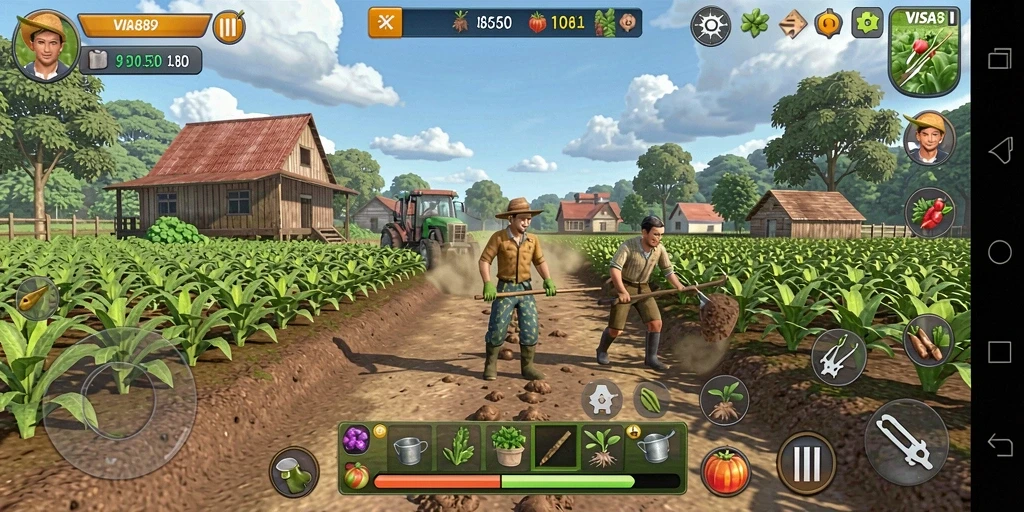 Tampilan menarik dan gameplay seru dalam pertandingan pertanian.