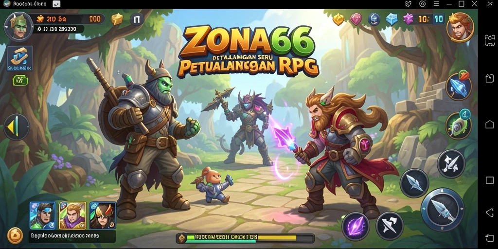 Screenshot gameplay ZONA66 menampilkan aksi seru dalam pertempuran RPG.